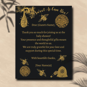 Vintag Honey Bumblebee Black Baby Shower Dankeskarte