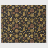 Vintag Honey Bumblebee Black Geschenkpapier (Flach)