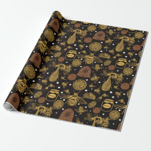 Vintag Honey Bumblebee Black Geschenkpapier