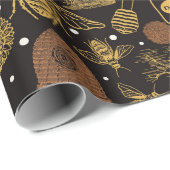 Vintag Honey Bumblebee Black Geschenkpapier (Rolleneckpunkt)