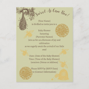 Vintag Honey Bumblebee Sage Baby Dusche Postkarte