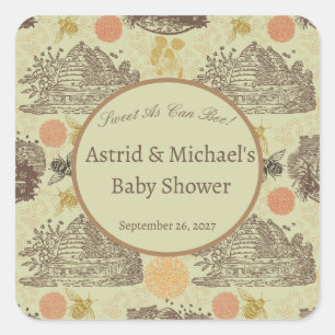 Vintag Honey Bumblebee Sage Baby Dusche Quadratischer Aufkleber