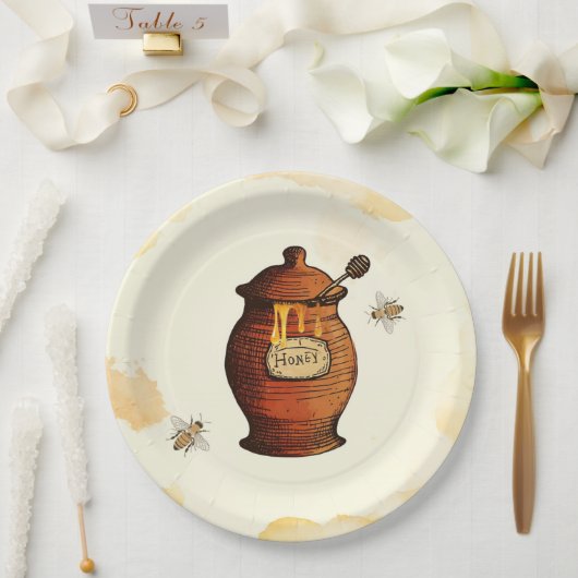 Vintag Honey Pot Honey Bee Baby Dusche Pappteller (Hochzeit)