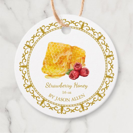 Vintag Honeycomb Raspberry Honey Hang Tag Geschenkanhänger (Vorderseite)