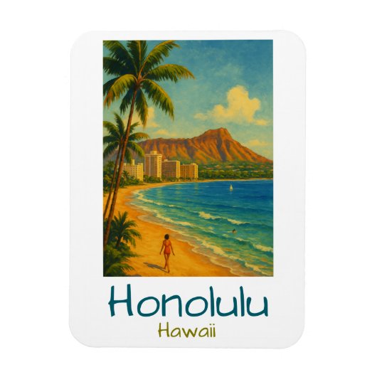 Vintag Honolulu Hawaii Waikiki Beach Magnet (Vertikal)