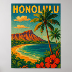 Vintag Honolulu Oahu Hawaii Beach Hawaii Reise Poster