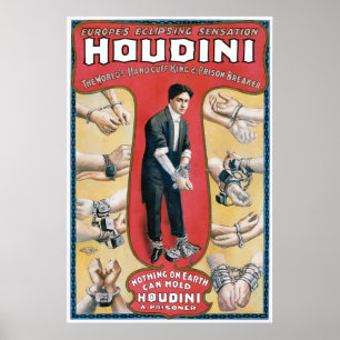Vintag Houdini Handcuff King Advertising Poster