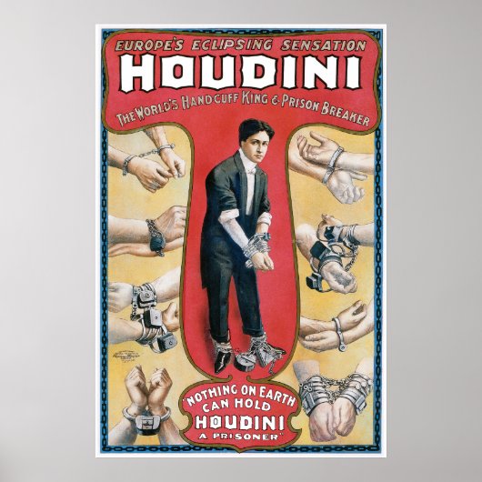 Vintag Houdini Handcuff King Advertising Poster (Vorne)