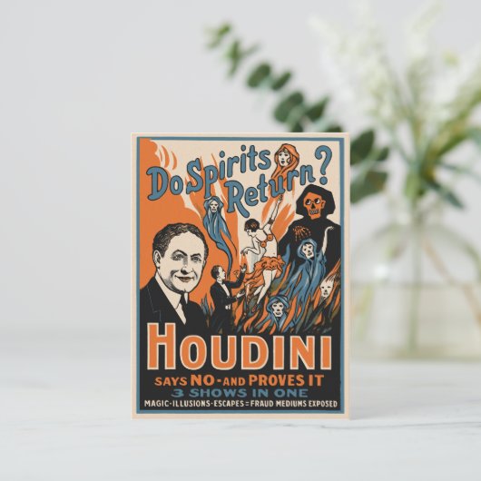 Vintag Houdini Magic Poster Postkarte (Stehend Vorderseite)