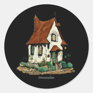 Vintag House Hütte Fairy Witchy Black Whimsical Runder Aufkleber