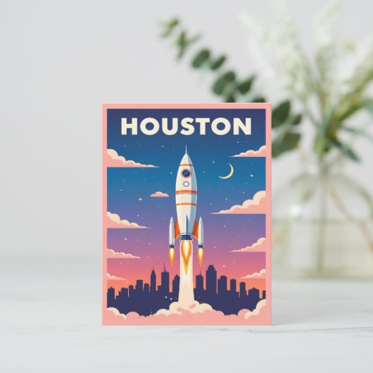 Vintag Houston Space City Postkarte (Stehend Vorderseite)