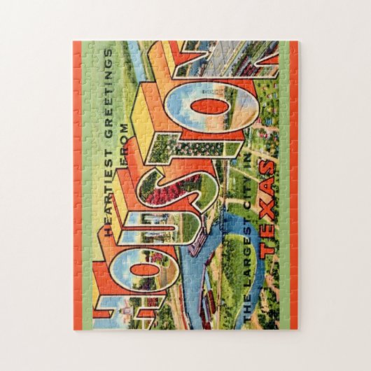 Vintag Houston Texas Postcard Puzzle (Vertikal)