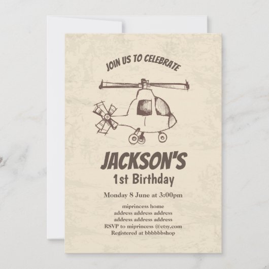 Vintag, Hubschrauber, Einladung zum Geburtstag (Vorderseite)