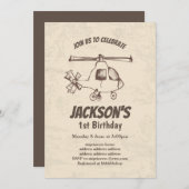 Vintag, Hubschrauber, Einladung zum Geburtstag (Vorne/Hinten)
