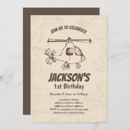 Vintag, Hubschrauber, Einladung zum Geburtstag