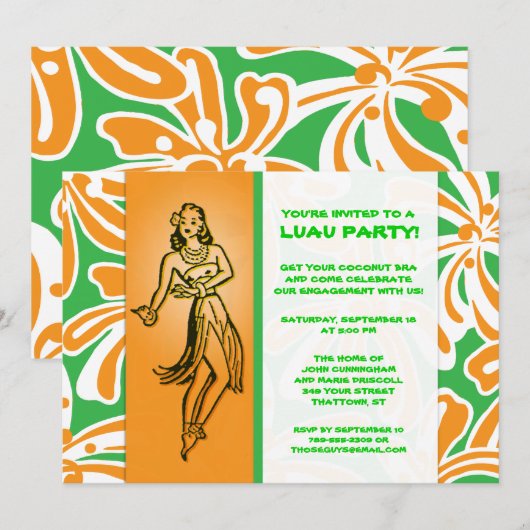 Vintag Hula Dancer Luau Einladung (Vorne/Hinten)