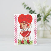 Vintag Hula Hoop Girl Valentine Postkarte (Stehend Vorderseite)