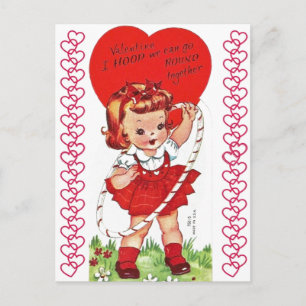 Vintag Hula Hoop Girl Valentine Postkarte
