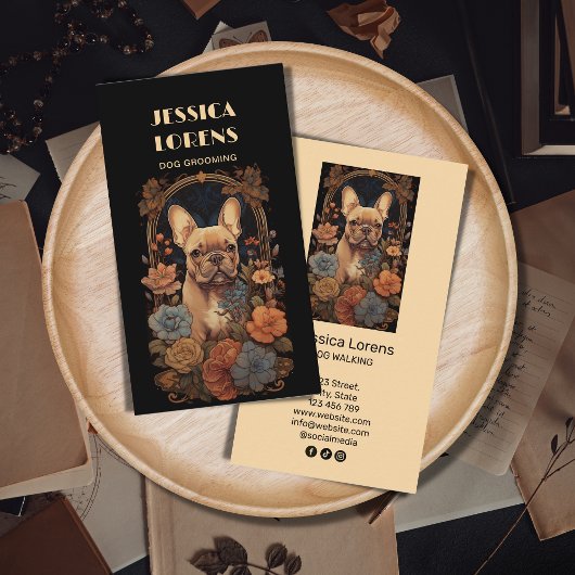 Vintag Hund Groomer French Bulldog Puppy Visitenkarte