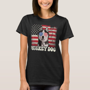 Vintag Huskey Hund Sonnenbrille Merica Flag Patrio T-Shirt