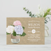 Vintag Hydrangea Mason Jar Family Wiedersehen Einladung (Stehend Vorderseite)