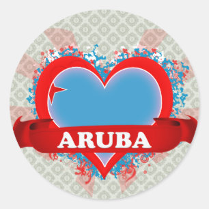 Vintag I Liebe Aruba Runder Aufkleber