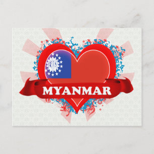 Vintag I Liebe Myanmar Postkarte