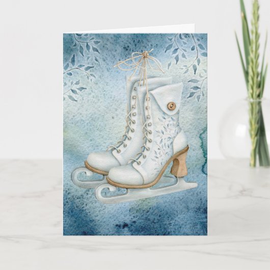 Vintag Ice Skate Weihnachtskarte Karte (Vorderseite)