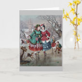 Vintag - Ice-Skaten auf einem Teich, Karte (Gelbe Blume)