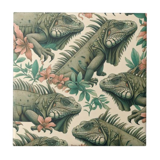 Vintag Iguana Pattern Fliese (Vorderseite)