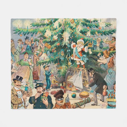 Vintag Illustration Pucks Weihnachtsbaum, 1902 Fleecedecke (Vorderseite (Horizontal))