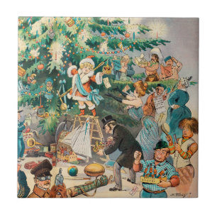 Vintag Illustration Pucks Weihnachtsbaum, 1902 Fliese