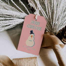 Vintag Illustriert Pink Frohe Weihnachtsschneemann Geschenkanhänger