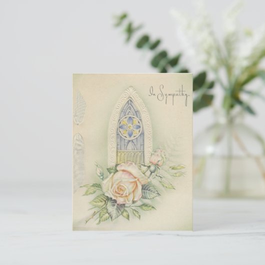 Vintag im Beileid mit Rose Postkarte (Stehend Vorderseite)