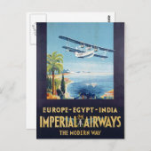 Vintag Imperial Airways Europe Ägypten Indien Reis Postkarte (Vorne/Hinten)