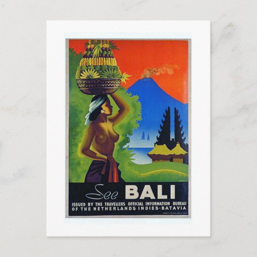 Vintag Indonesia Bali Travel Poster Postkarte (Vorderseite)