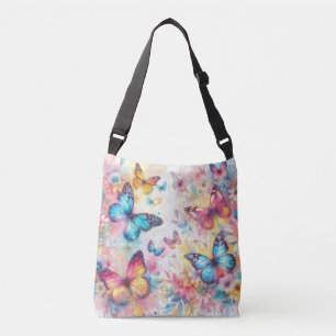 Vintag Inspiriert Aquarellblütenschmetterlinge Tragetaschen Mit Langen Trägern