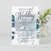 Vintag Inspiriert Blauer Blumenstrauß mit Dots Wed Einladung (Stehend Vorderseite)