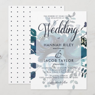 Vintag Inspiriert Blauer Blumenstrauß mit Dots Wed Einladung