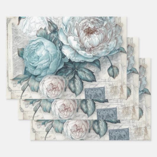 Vintag Inspiriert blaues Shabby Chic Geschenkpapier Set (Set)