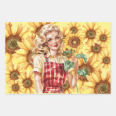 Vintag Inspiriert Blonde Girls & Sonnenblumen Geschenkpapier Set (Vorderseite 2)