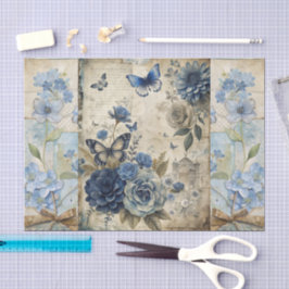 Vintag Inspiriert Blue Floral Butterfly Scrapbook Seidenpapier