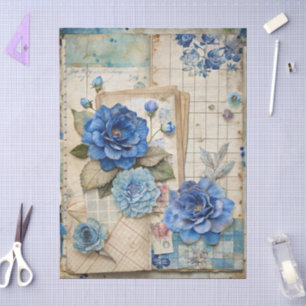 Vintag Inspiriert Blue Floral Collage Decoupage Seidenpapier