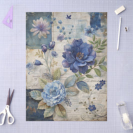 Vintag Inspiriert Blue Floral Collage Decoupage Seidenpapier