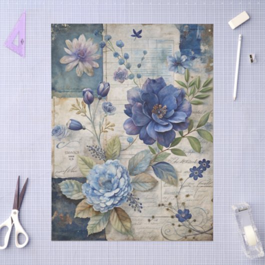 Vintag Inspiriert Blue Floral Collage Decoupage Seidenpapier (Basteln)