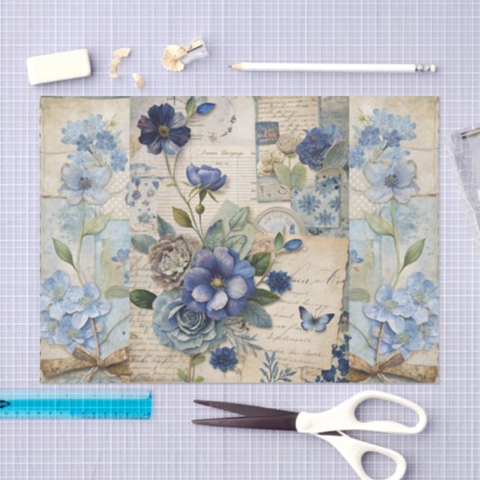Vintag Inspiriert Blue Floral Collage Scrapbook Seidenpapier (Handwerk)