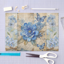 Vintag Inspiriert Blue Floral Collage Scrapbook Seidenpapier
