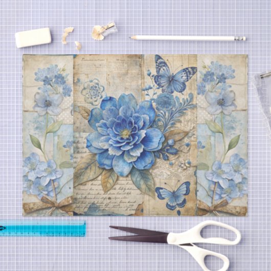 Vintag Inspiriert Blue Floral Collage Scrapbook Seidenpapier (Handwerk)