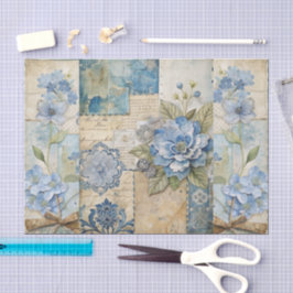 Vintag Inspiriert Blue Floral Collage Scrapbook Seidenpapier