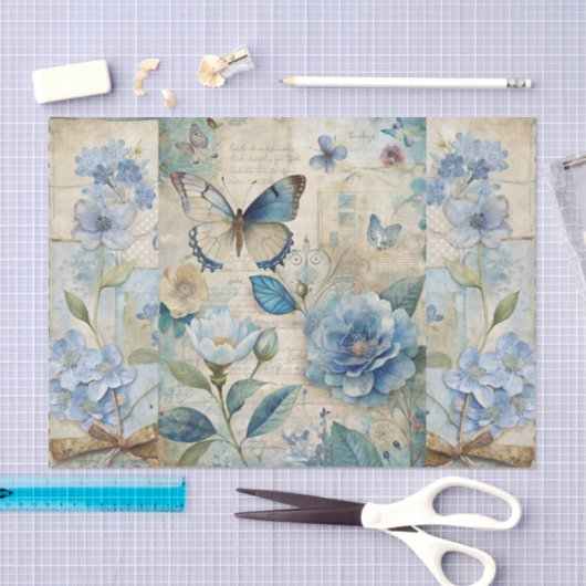 Vintag Inspiriert Blue Floral Collage Scrapbook Seidenpapier (Handwerk)